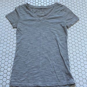 Black and White Stripe V Neck Tshirt